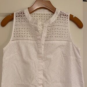 LOFT White Eyelet Sleeveless Split-Neck Dress